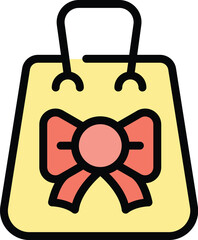 Poster - Gift bag icon outline vector. Box present. Ribbon bow color flat