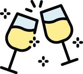 Poster - Birthday champagne icon outline vector. Gift present. Holiday package color flat
