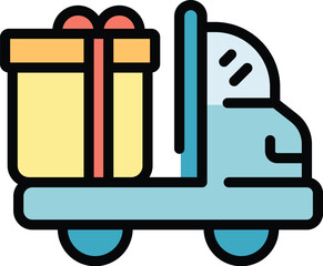 Poster - Gift box delivery icon outline vector. Present birthday. Package surprise color flat