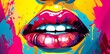 Leinwandbild Motiv Woman's mouth with colorful lips and a smile in the style of  pop art created with Generative AI technology
