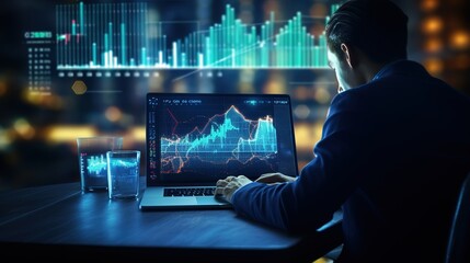 Poster - For data business analysis and data management systems, businesspeople use a computer with business graphs and a dashboard.
