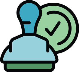 Poster - Business stamp icon outline vector. Teamwork paper. Office technology color flat