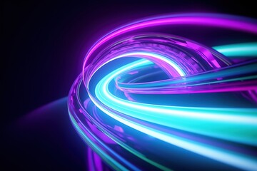 Wall Mural - abstract futuristic background with pink blue glowing neon moving high speed wave lines and bokeh li