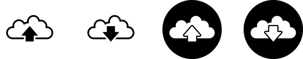 Poster - Cloud Internet Data Upload and Download with Up and Down Arrow Black and White Flat Icon Set. Vector Image.