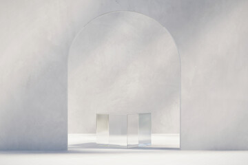 Poster - Abstract Minimal Modern White Podium Platform For Product Display Showcase 3D Rendering