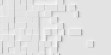 Random Shifted White Scaled Cube Boxes Block Background Wallpaper Banner Texture Pattern With Copy Space