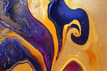 Poster - Multicolor acrylic liquid ink swirl abstract background with ravishing turbulence wavy pattern and detailed texture. Artistic fluid artwork in various color with realistic detail by Generative AI.