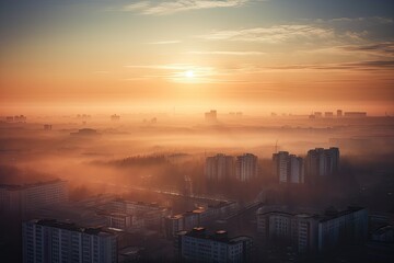 Abstract Blurred city Sunrise Sky Background with Dust, PM 2.5 and air pollution