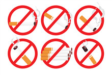 Set No Smoking Sign. Warning Sign Do Not Smoke