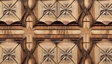 Detail Of A Wooden Door, A Handcrafted Wooden Mosaic Pattern With Intricate Details, Wood Texture With A Pattern, Wallpaper Wooden, Wallpaper, Wooden Door, Ai Generated