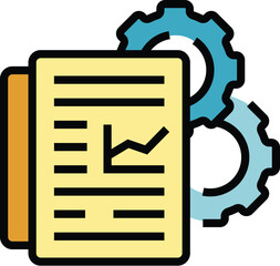 Poster - Gear papers icon outline vector. Paper document. Manual data color flat