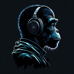 monkey in headphones