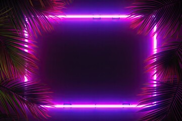 Modern minimalism. Neon frame on palm with dark background