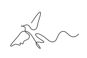 Wall Mural - Silhouette of abstract flying bird in line on white background