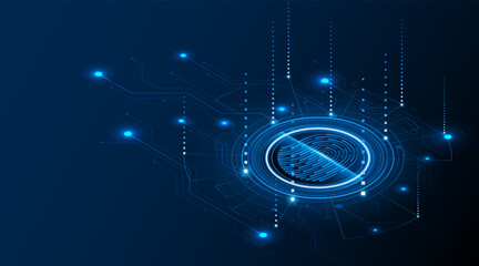 Fototapete - Abstract technology circuit board background. Fingerprint scanning cybersecurity concept. modern technology innovation concept background	