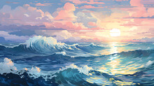 Pixelated Impressionism Seascape Generative AI
