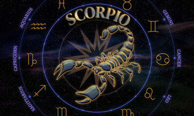 Wall Mural - Scorpio. Zodiac sign. Illustration of the Scorpio symbol of the horoscope over a cosmos of constellations