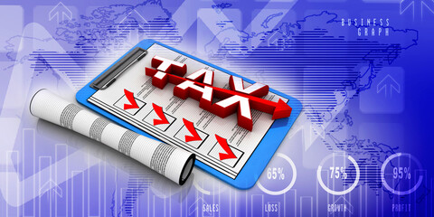 Poster - 3d rendering Rising tax on document