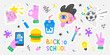 Collection of school stickers and decorative elements.Vector set for the design of covers, notebooks, books,diary and much more.