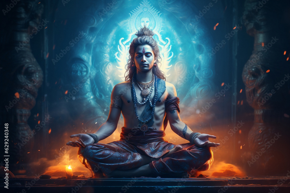 AI illustration of spiritual awakening with Shiva in meditation Stock ...
