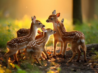 Wall Mural - Several Baby Deer Playing Together in Nature