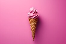Pink Ice Cream On Barbie Pink Background, Barbiecore Style