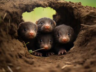 Wall Mural - Several Baby Moles Playing Together in Nature