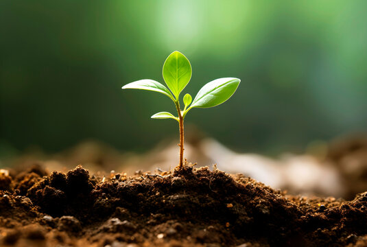 young sprout growing in the soil, generative ai