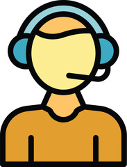 Poster - Call center support icon outline vector. Man specialist. Computer help color flat