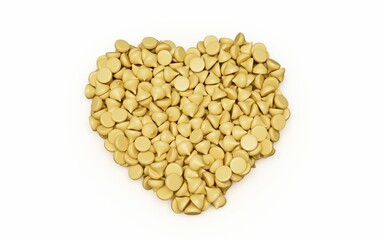 Sticker - 3D illustration of white chocolate chips in a heart shape on a white background