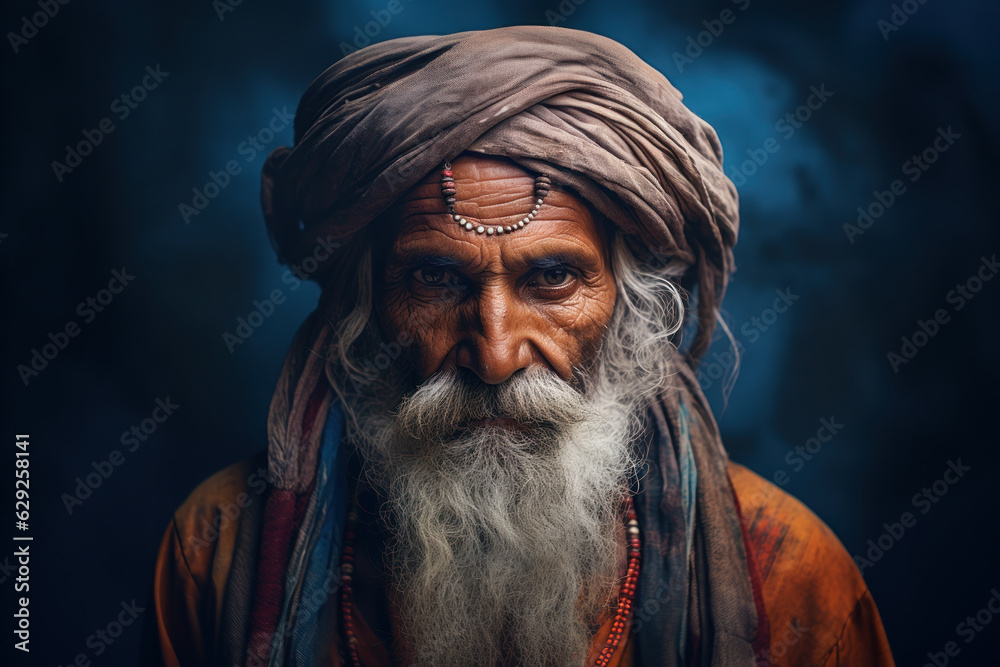 Portrait of a bearded Indian old man in traditional clothes. Stock ...