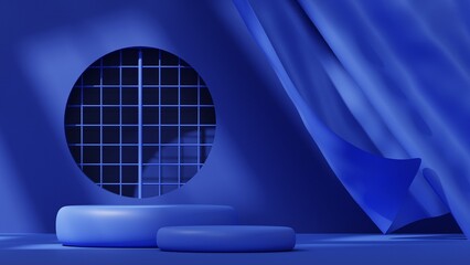 Poster - minimal blue background with empty podium display, luxury pedestal for branding and product placement, 3d rendering
