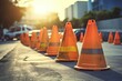cones placed in row on road