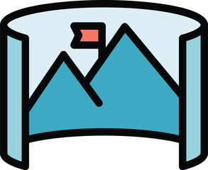 Poster - Mountains vr tour icon outline vector. Camera view. Arrow reality color flat