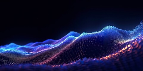 Data technology futuristic illustration. Blue wave pattern on a dark background. 