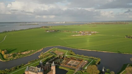 Wall Mural - Aerial of the medieval Muiderslot castle in the Netherlands