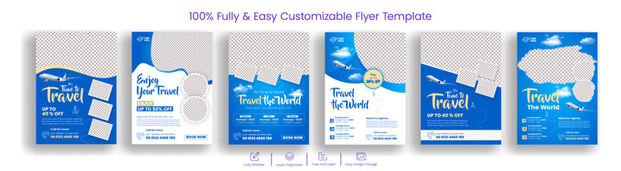 editable travel flyer set template for travel agency poster bundle or leaflet suitable for holiday v