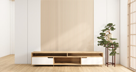 Poster - Muji Cabinet wooden design on white room interior modern style.