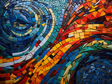 A Therapeutic Mosaic Of Colored Tiles Representing A Healing Journey, As If Viewed From A Bird's Eye. Vibrant Colors And Intricate Patterns, Calm And Peaceful, In A Contemporary, Abstract Style