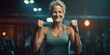 © OP38Studio - Happy mid adult woman ready for workout at gym. Fitness and healthy lifestyle recommendation, copy space, generative ai