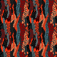 Creative funny textured leopard skin seamless pattern. Trendy animal fur wallpaper. Abstract camouflage background.