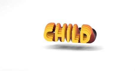 Sticker - 3d design of the word CHILD text written in abstract typography on white background