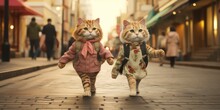 Happy Couple Of Cute Cats Enjoying In Shopping, Generative Ai