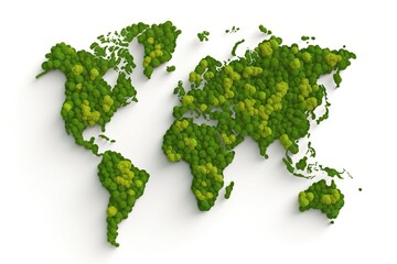 world map green grass surface isolated on a white background.