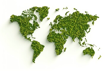 world map green grass surface isolated on a white background.