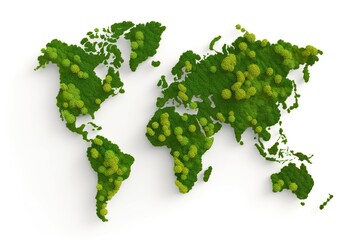 world map green grass surface isolated on a white background.