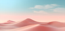 Pale Pink Dunes And Dark Teal Sky. Desert Dunes Landscape 3d Rendering 