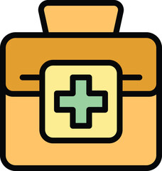 Sticker - First aid kit icon outline vector. Emergency box. Case bag color flat