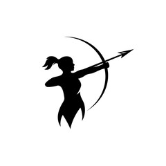 silhouette woman archer icon logo illustration