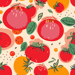 Wall Mural - Vector of the fresh and vibrant pattern of red ripe tomatoes on a light background